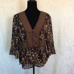 Emma James Brown Polyester V-Neck Top Sz 14P